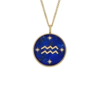 Aquarius Sutton Zodiac Altın Rengi Paslanmaz Çelik Mavi Lapis Kolye