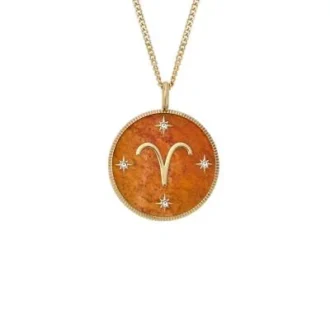 Aries Sutton Zodiac Altın Rengi Paslanmaz Çelik Kırmızı Carnelian Kolye