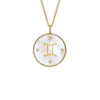 Gemini Sutton Zodiac Altın Rengi Paslanmaz Çelik Beyaz Sedef Kolye