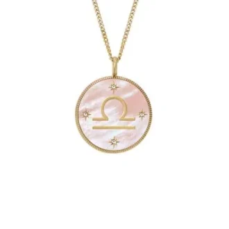 Libra Sutton Zodiac Altın Rengi Paslanmaz Çelik Pembe Sedef Kolye
