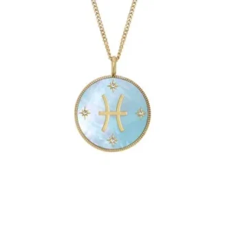 Pisces Sutton Zodiac Altın Rengi Paslanmaz Çelik Yeşil Sedef Kolye