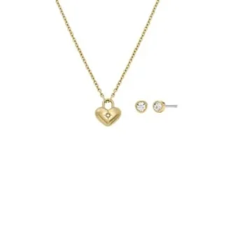 Sadie Altın Tonlu Paslanmaz Çelik Kalp Kolye ve Küpe Hediye Seti