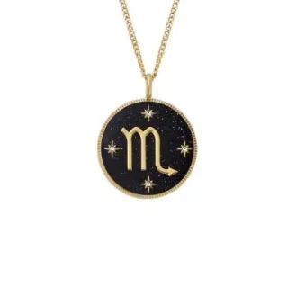 Scorpio Sutton Zodiac Altın Rengi Paslanmaz Çelik Siyah Kumtaşı Kolye